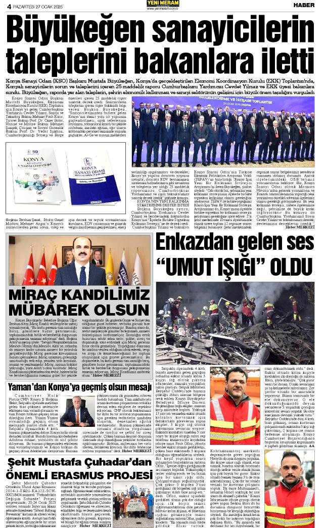 27 Ocak 2025 Yeni Meram Gazetesi
