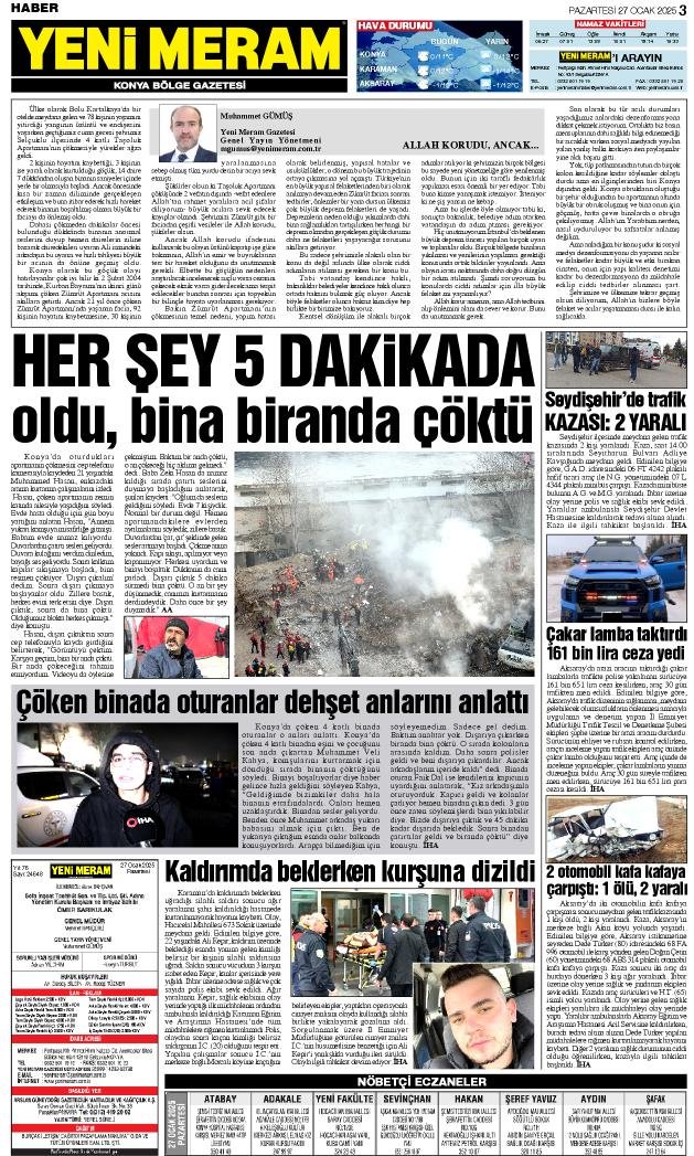 27 Ocak 2025 Yeni Meram Gazetesi
