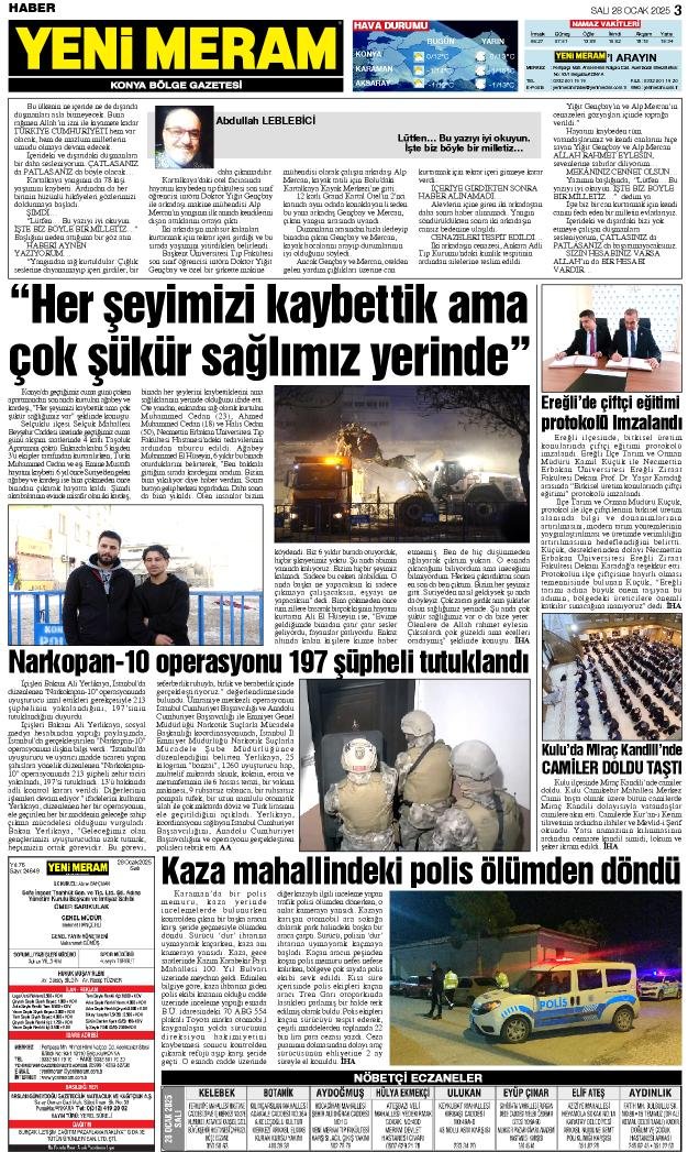 28 Ocak 2025 Yeni Meram Gazetesi
