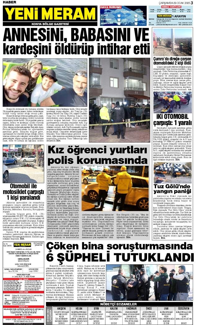 29 Ocak 2025 Yeni Meram Gazetesi
