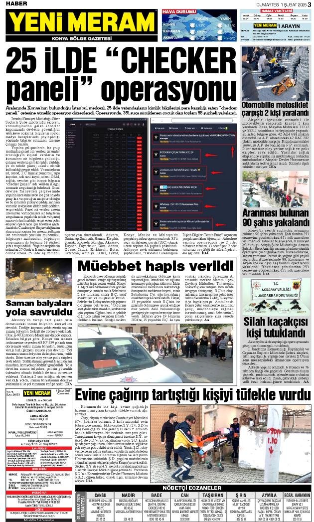 1 Şubat 2025 Yeni Meram Gazetesi