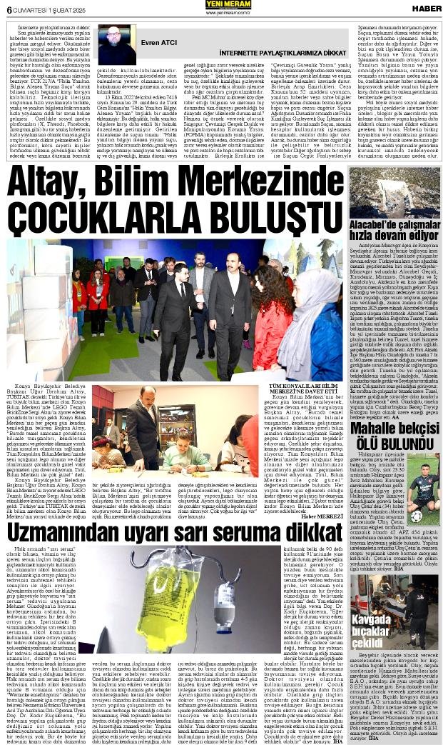 1 Şubat 2025 Yeni Meram Gazetesi