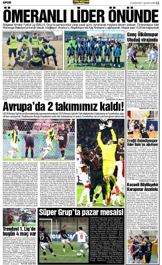 1 Şubat 2025 Yeni Meram Gazetesi