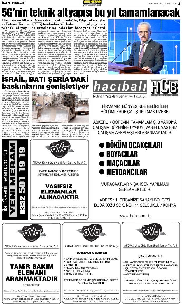 3 Şubat 2025 Yeni Meram Gazetesi
