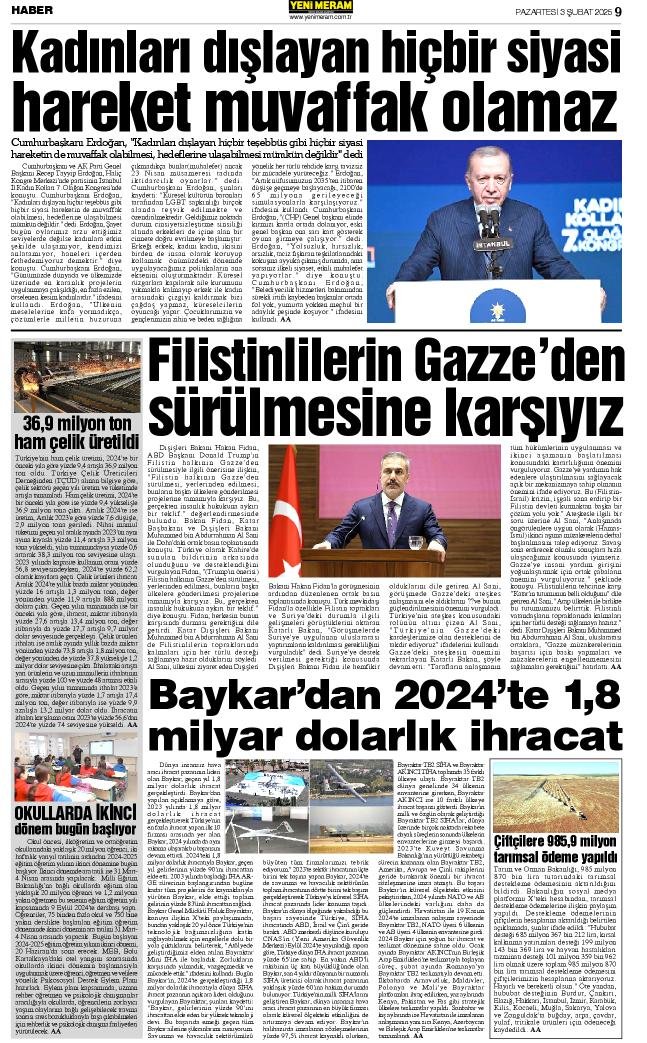 3 Şubat 2025 Yeni Meram Gazetesi
