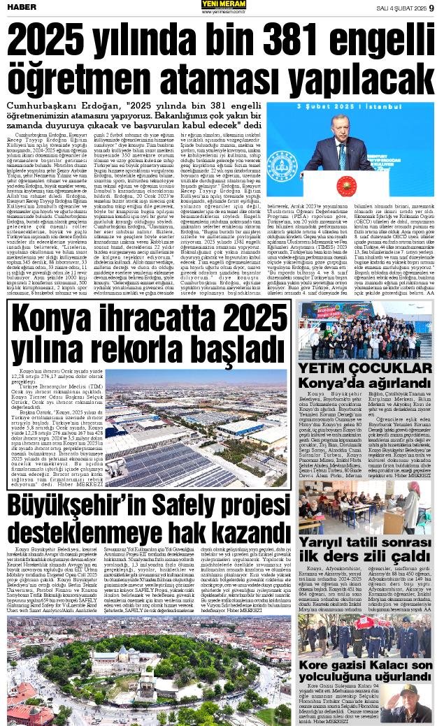 4 Şubat 2025 Yeni Meram Gazetesi
