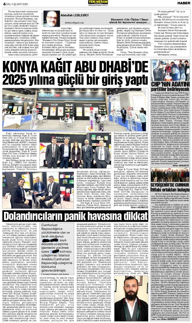 4 Şubat 2025 Yeni Meram Gazetesi
