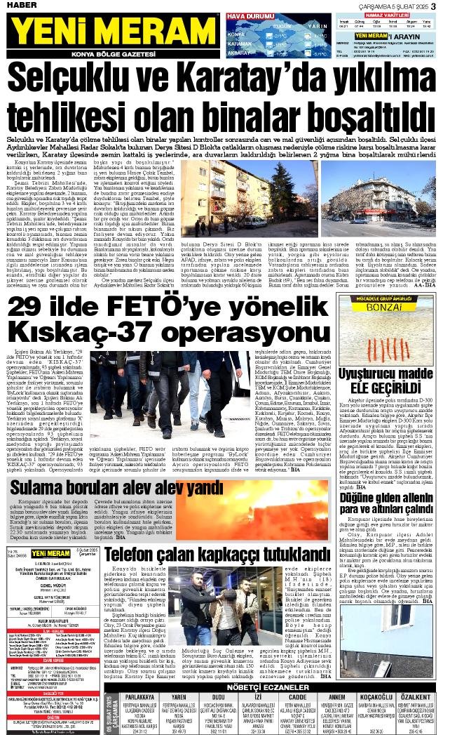 5 Şubat 2025 Yeni Meram Gazetesi
