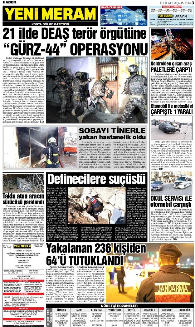 6 Şubat 2025 Yeni Meram Gazetesi
