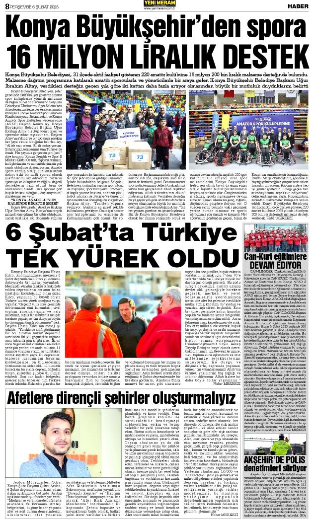 6 Şubat 2025 Yeni Meram Gazetesi
