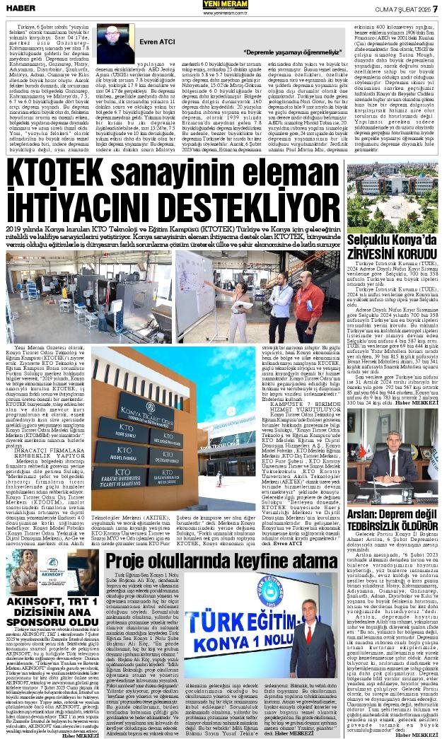 7 Şubat 2025 Yeni Meram Gazetesi
