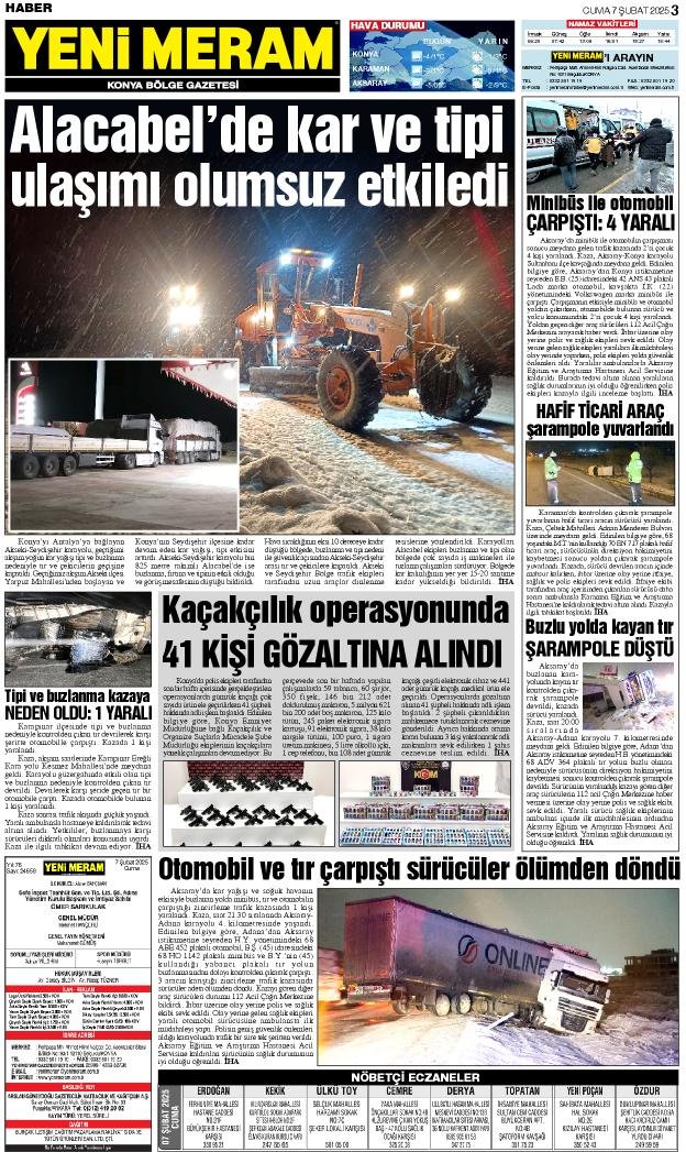 7 Şubat 2025 Yeni Meram Gazetesi
