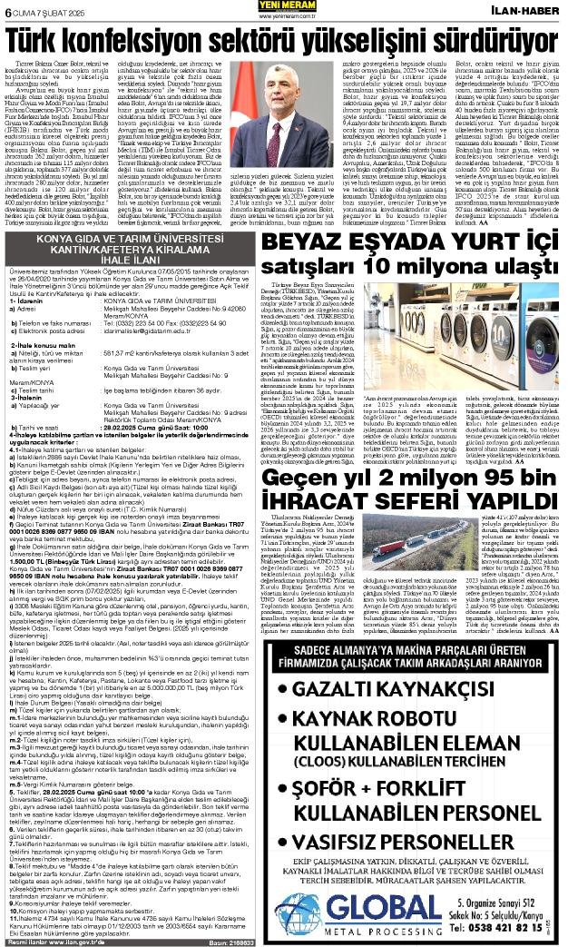 7 Şubat 2025 Yeni Meram Gazetesi
