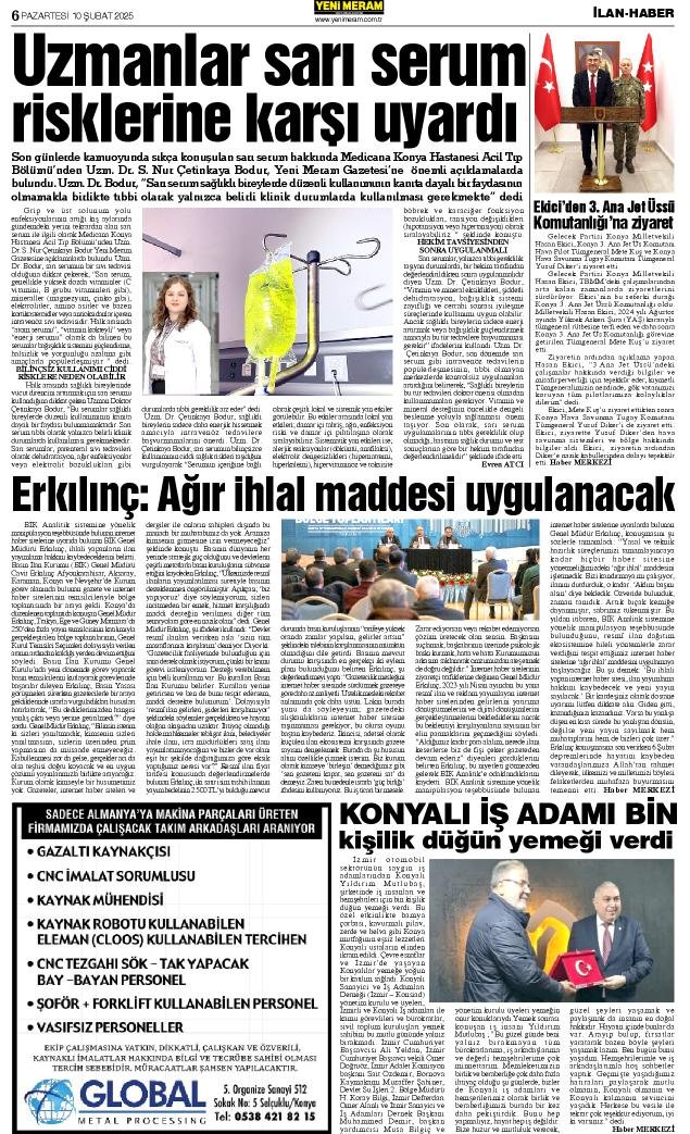 10 Şubat 2025 Yeni Meram Gazetesi
