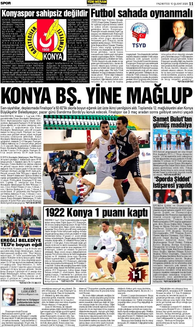 10 Şubat 2025 Yeni Meram Gazetesi
