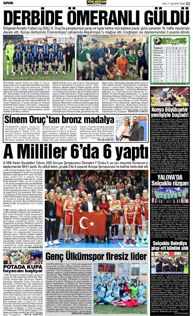 11 Şubat 2025 Yeni Meram Gazetesi
