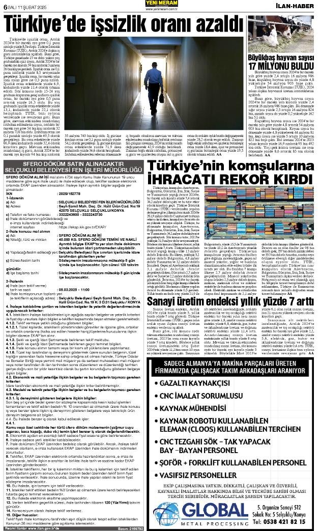 11 Şubat 2025 Yeni Meram Gazetesi
