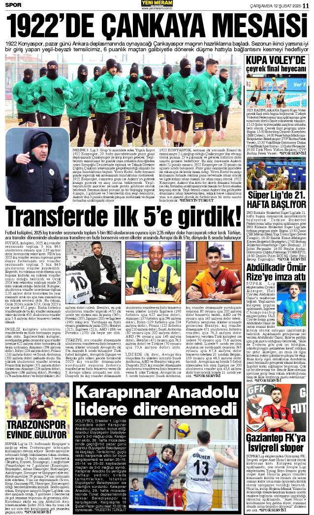 12 Şubat 2025 Yeni Meram Gazetesi
