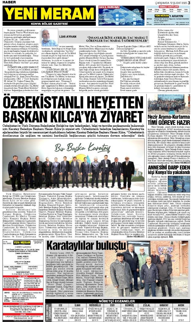 12 Şubat 2025 Yeni Meram Gazetesi
