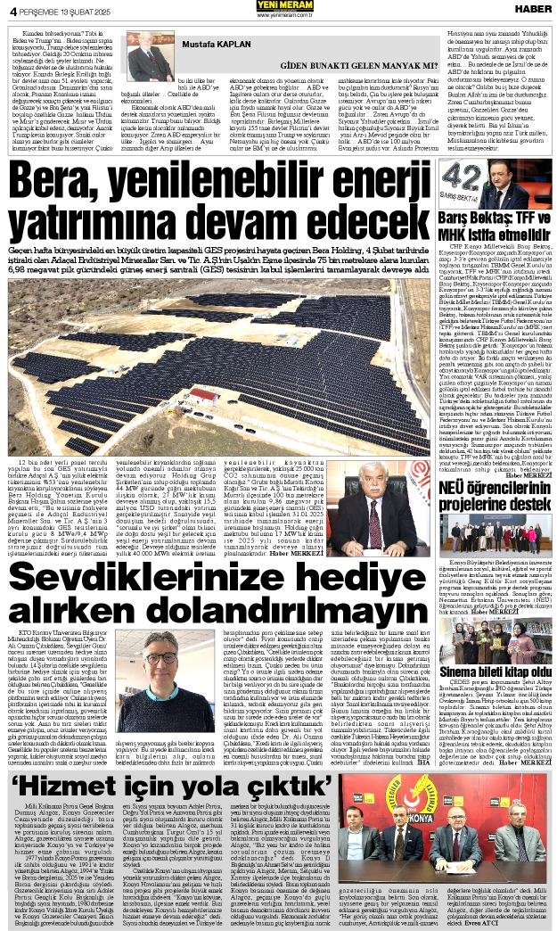 13 Şubat 2025 Yeni Meram Gazetesi
