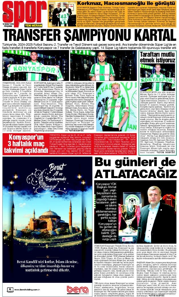 13 Şubat 2025 Yeni Meram Gazetesi
