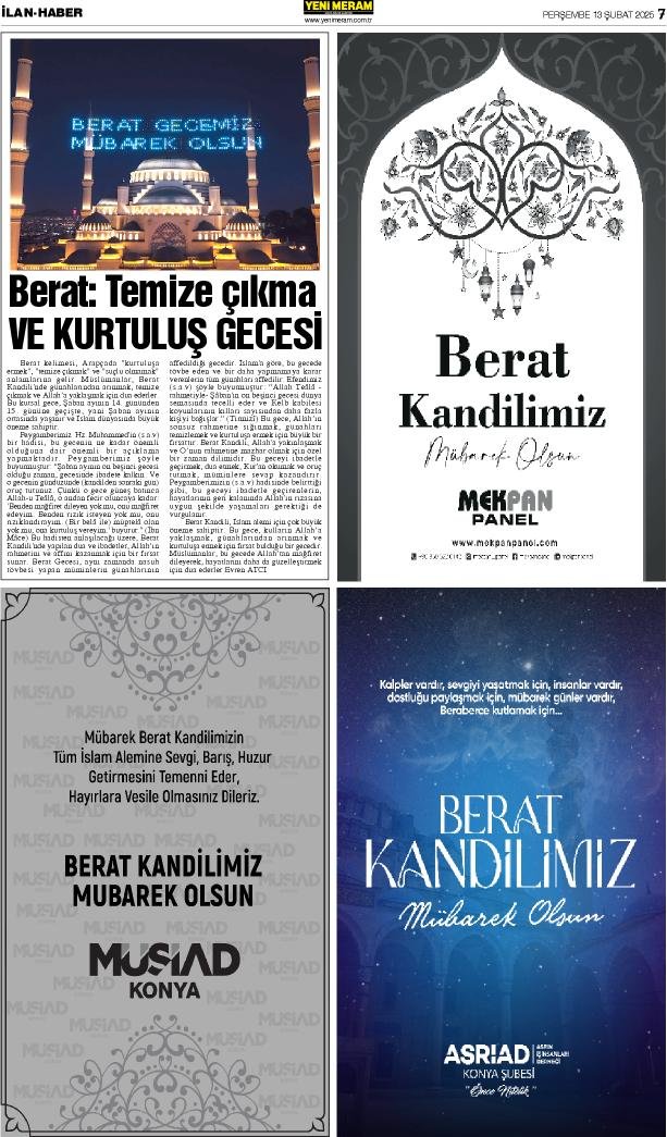 13 Şubat 2025 Yeni Meram Gazetesi
