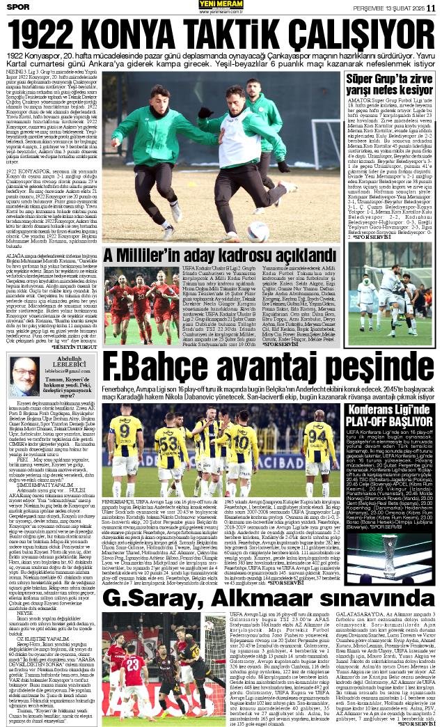 13 Şubat 2025 Yeni Meram Gazetesi
