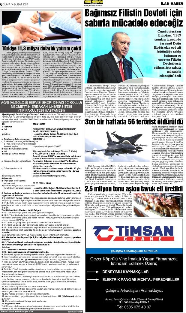 14 Şubat 2025 Yeni Meram Gazetesi
