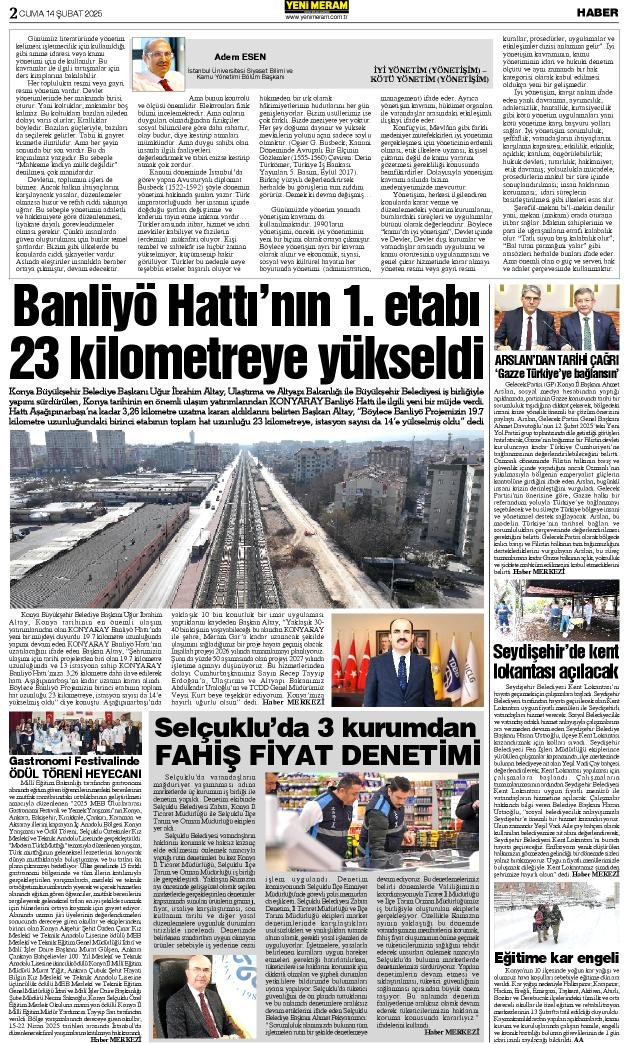 14 Şubat 2025 Yeni Meram Gazetesi
