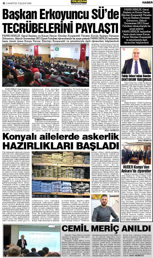 15 Şubat 2025 Yeni Meram Gazetesi