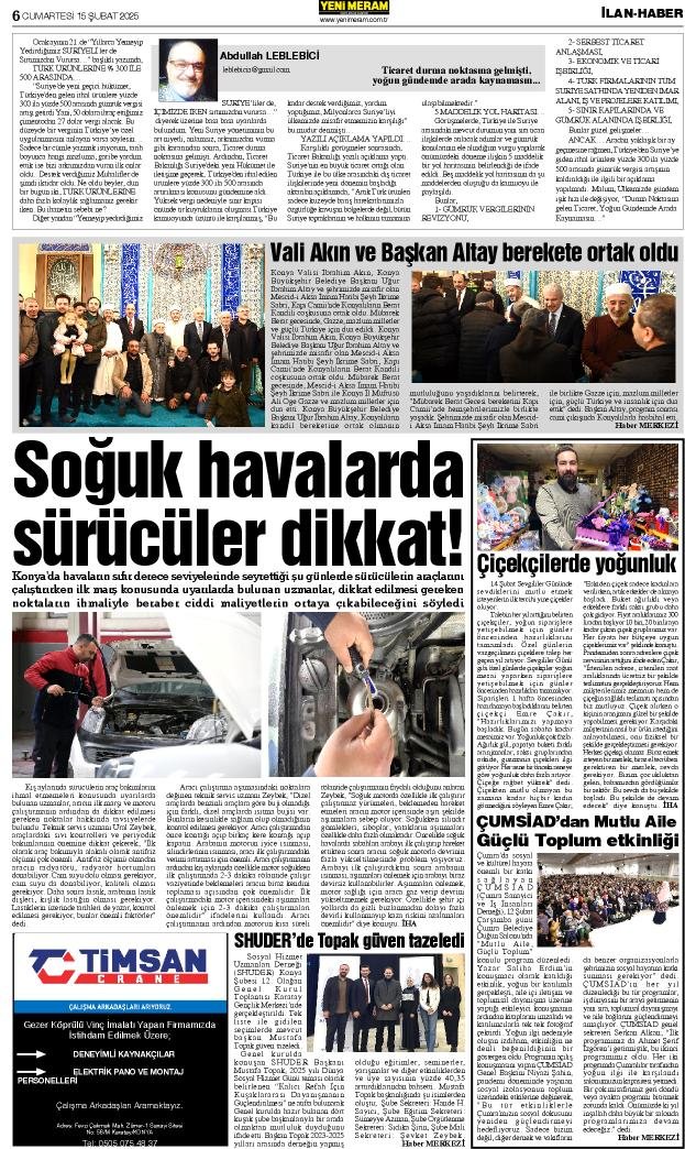 15 Şubat 2025 Yeni Meram Gazetesi