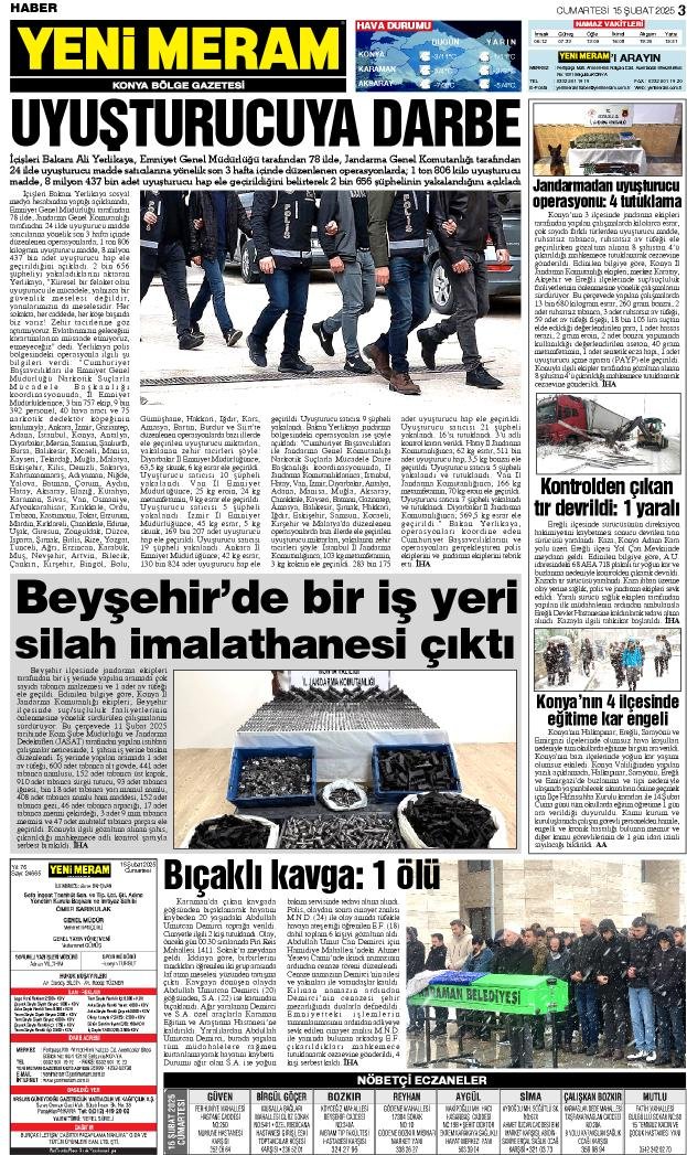 15 Şubat 2025 Yeni Meram Gazetesi