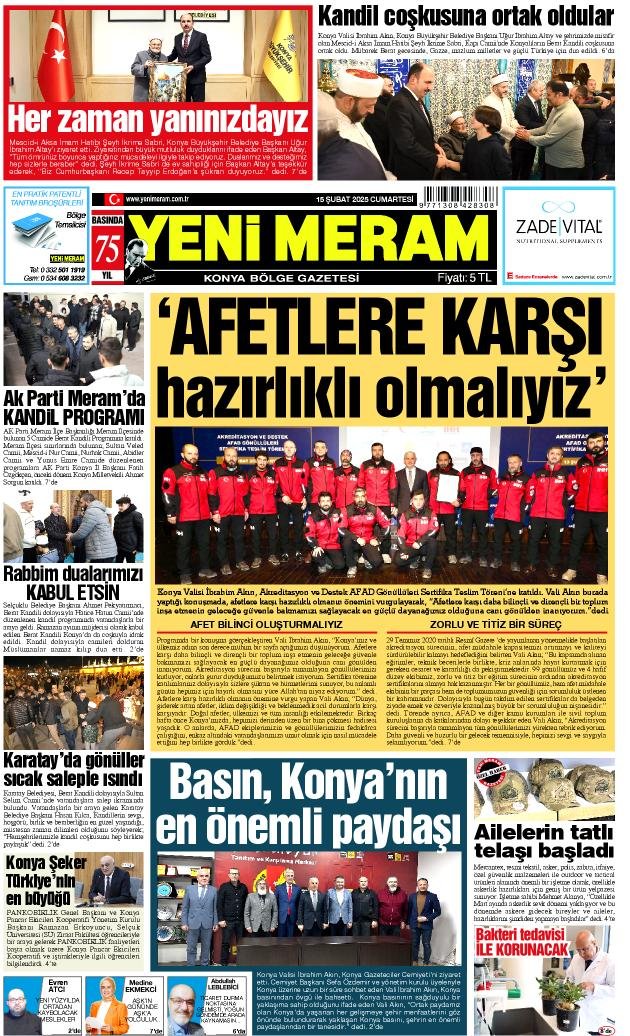 15 Şubat 2025 Yeni Meram Gazetesi