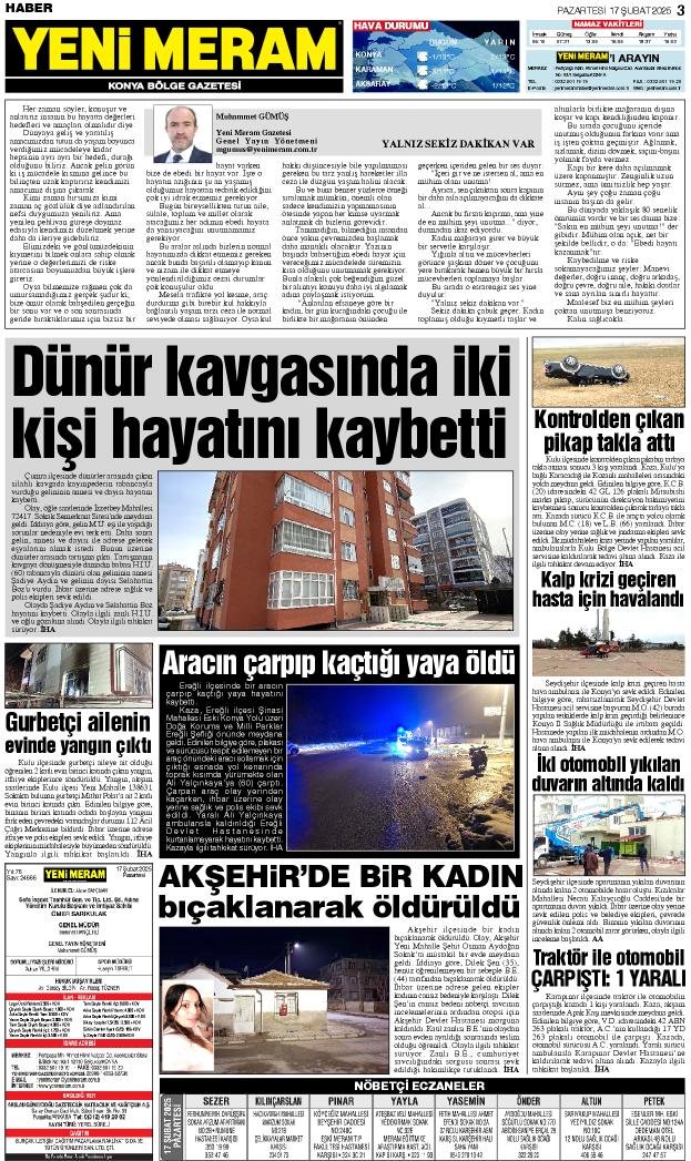 17 Şubat 2025 Yeni Meram Gazetesi
