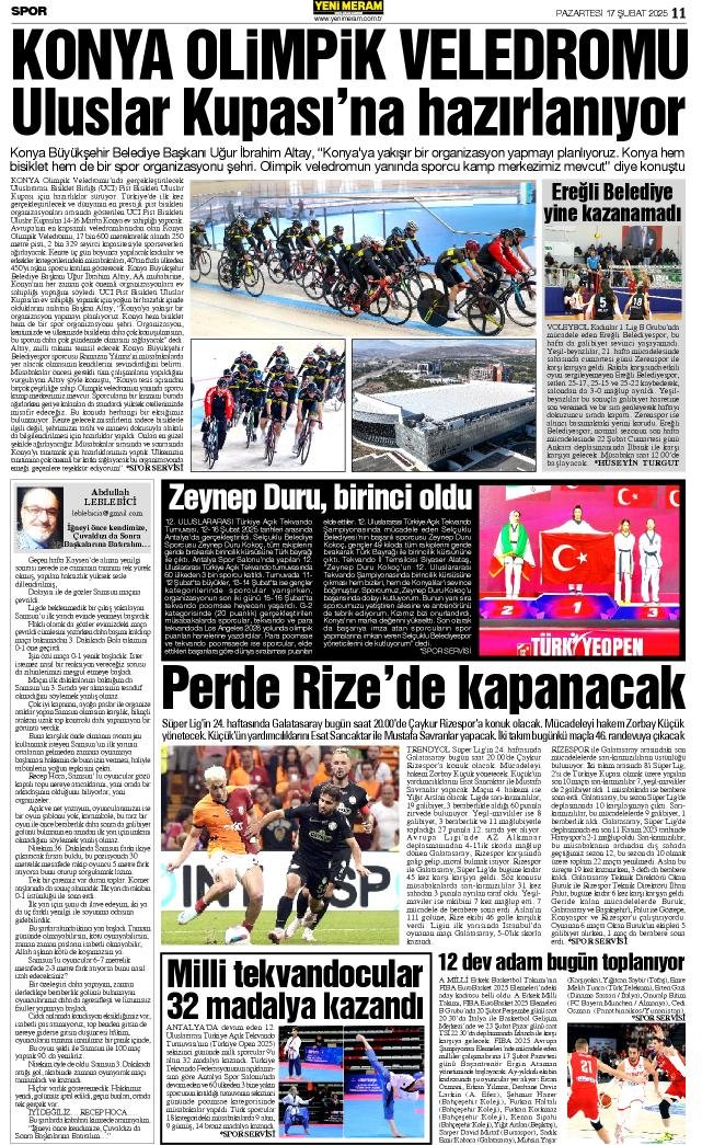 17 Şubat 2025 Yeni Meram Gazetesi
