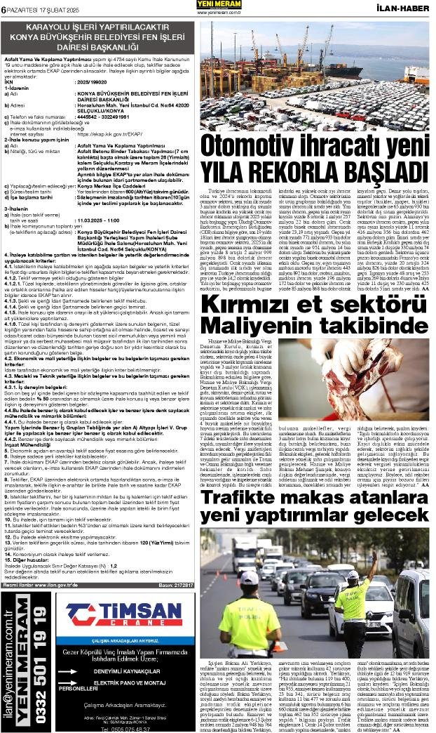 17 Şubat 2025 Yeni Meram Gazetesi
