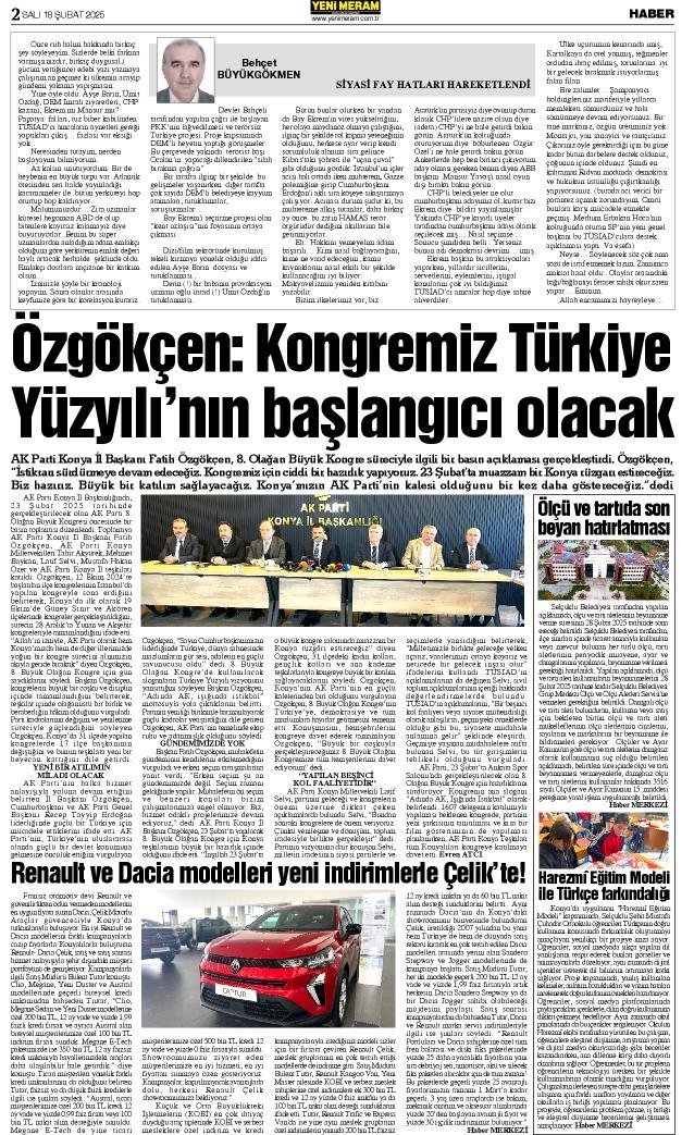 18 Şubat 2025 Yeni Meram Gazetesi
