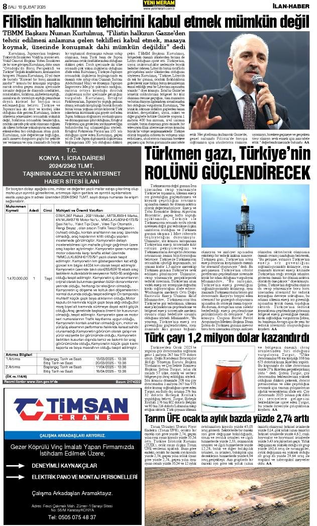 18 Şubat 2025 Yeni Meram Gazetesi
