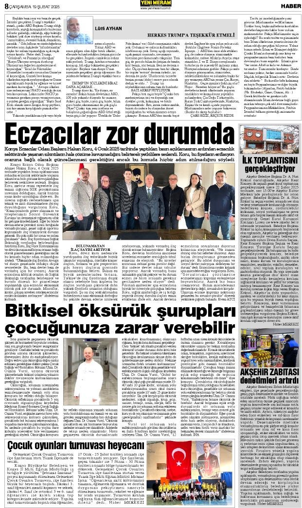 19 Şubat 2025 Yeni Meram Gazetesi
