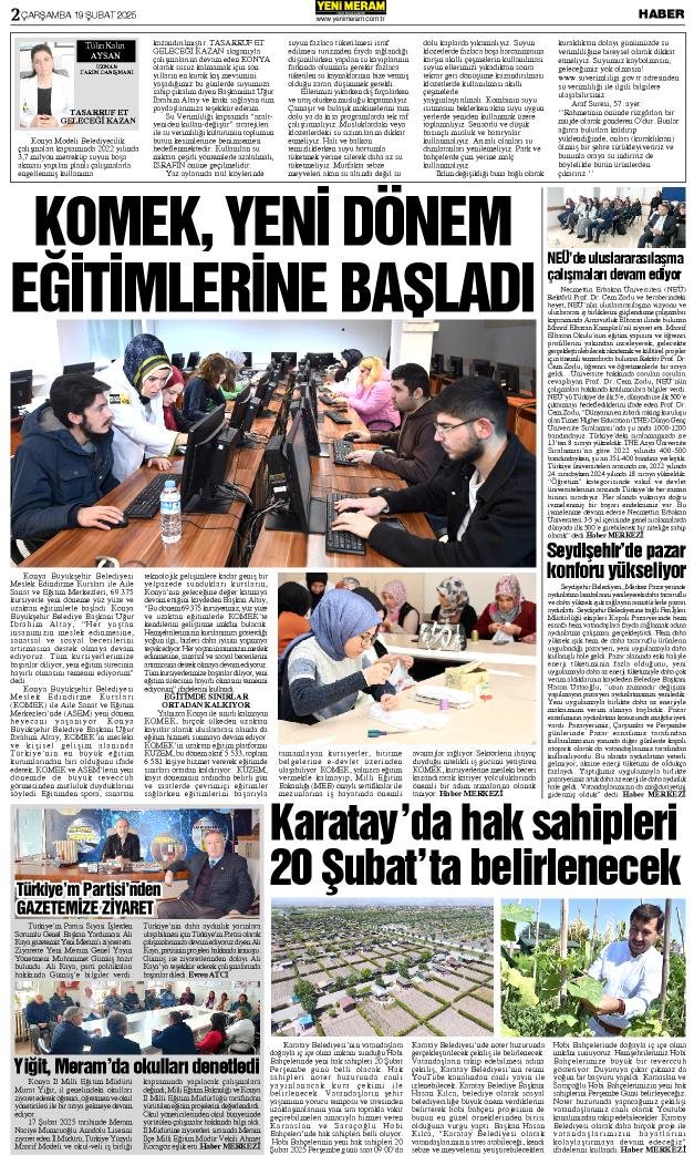 19 Şubat 2025 Yeni Meram Gazetesi
