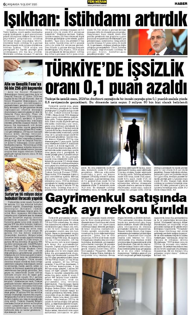 19 Şubat 2025 Yeni Meram Gazetesi
