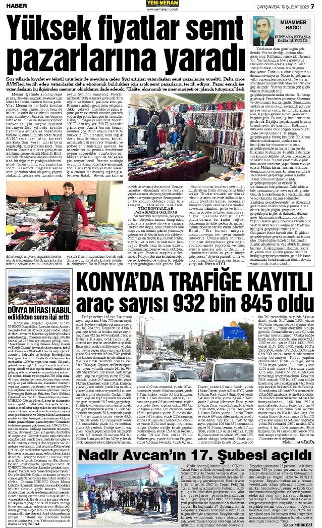 19 Şubat 2025 Yeni Meram Gazetesi
