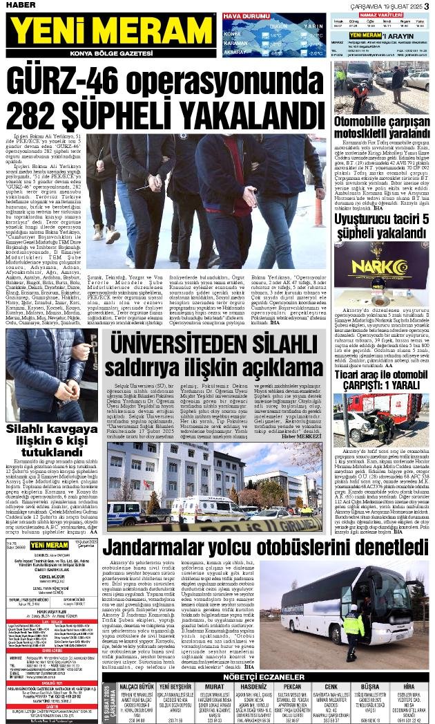 19 Şubat 2025 Yeni Meram Gazetesi
