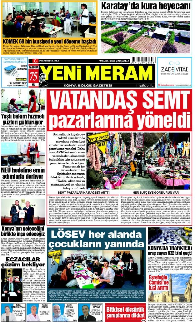 19 Şubat 2025 Yeni Meram Gazetesi
