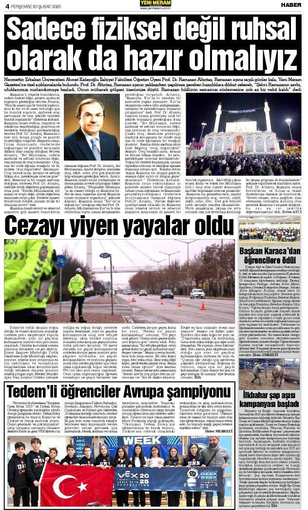 20 Şubat 2025 Yeni Meram Gazetesi
