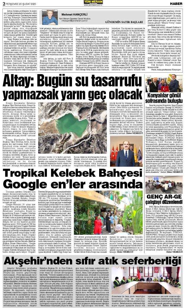 20 Şubat 2025 Yeni Meram Gazetesi
