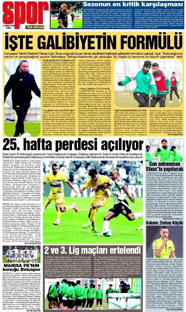 21 Şubat 2025 Yeni Meram Gazetesi