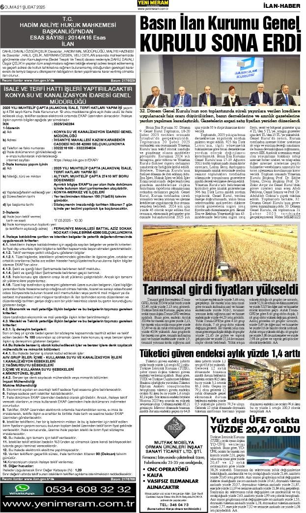 21 Şubat 2025 Yeni Meram Gazetesi