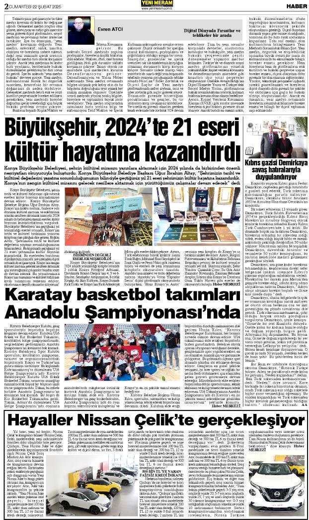 22 Şubat 2025 Yeni Meram Gazetesi