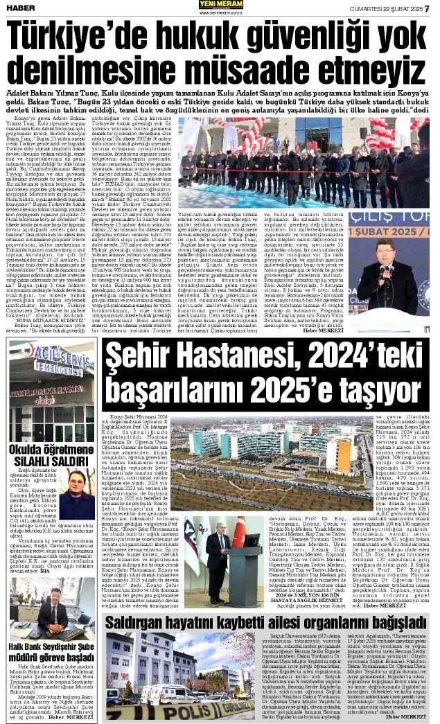 22 Şubat 2025 Yeni Meram Gazetesi